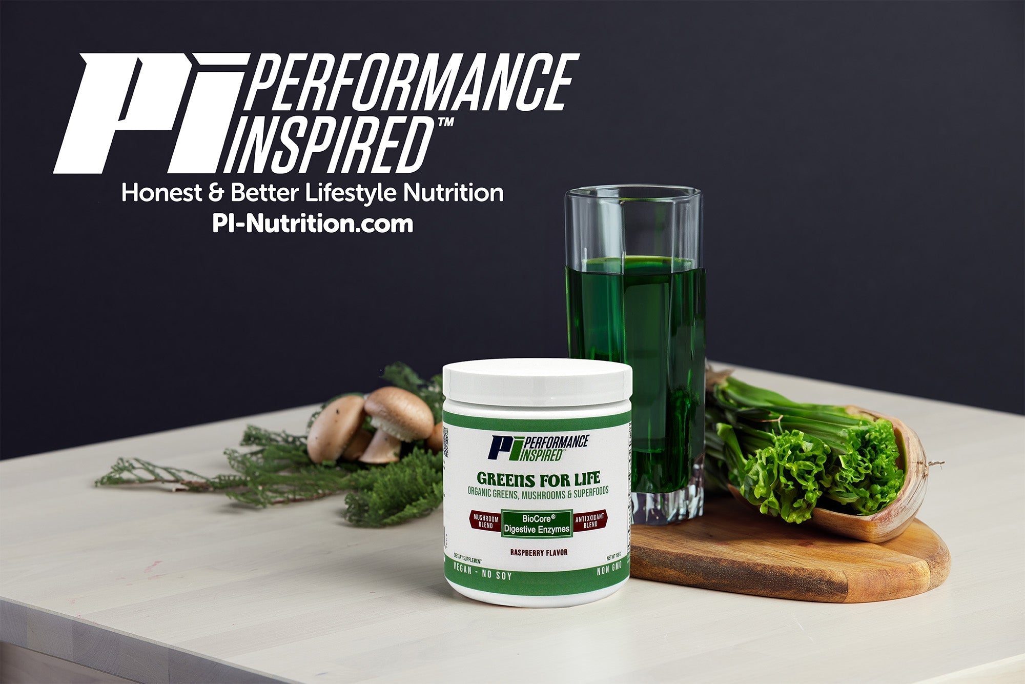 Greens Powder with Mushroom Blend and BioCore® Digestive Enzymes!